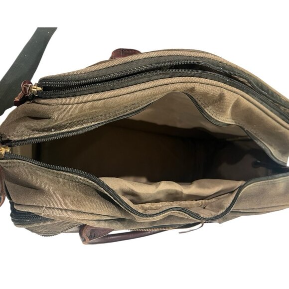 Vintage Orvis Canvas & Leather Duffle Travel Messenger Bag Green Brown 16” - Picture 15 of 16